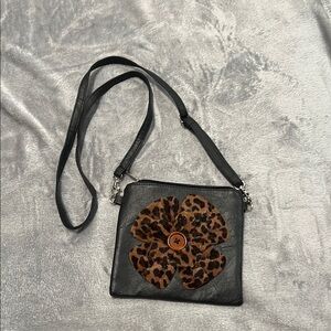 Leopard Flower Black Crossbody Bag